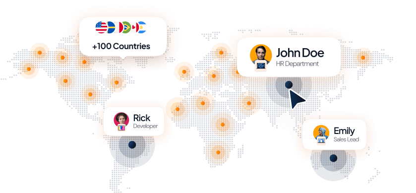 Map showing company employees across different countries